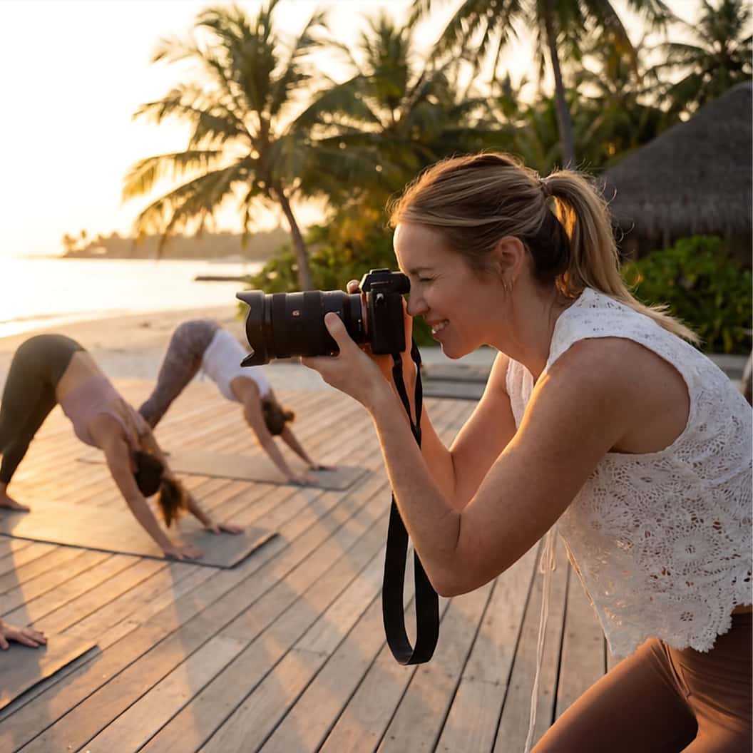 Carina beim Yoga-Fotoshooting am Meer